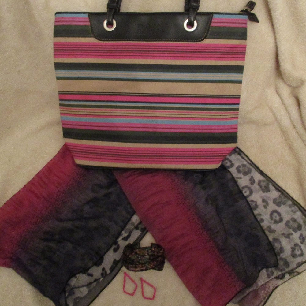 Franco Sarto Striped Tote, Scarf, Earrings